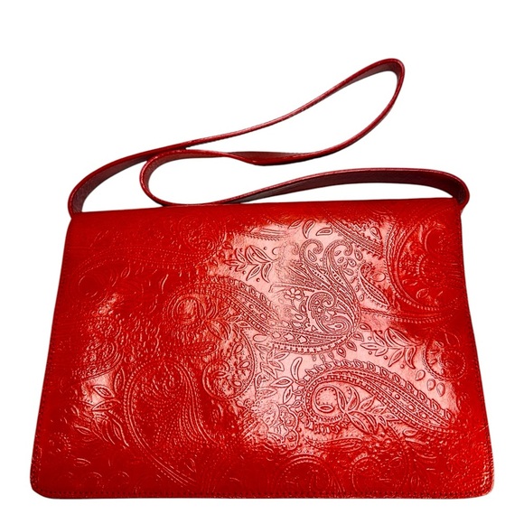 Vintage Franchi Collection Envelope Purse Handbag Red Paisley Textured Leather. - Picture 2 of 14